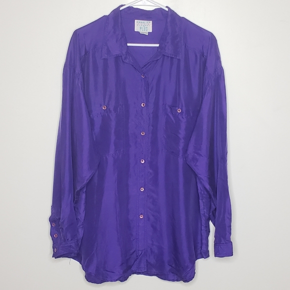 Vintage Blouse Size 22 24 Washable Silk Purple Long Sleeve Oversized - Picture 1 of 11